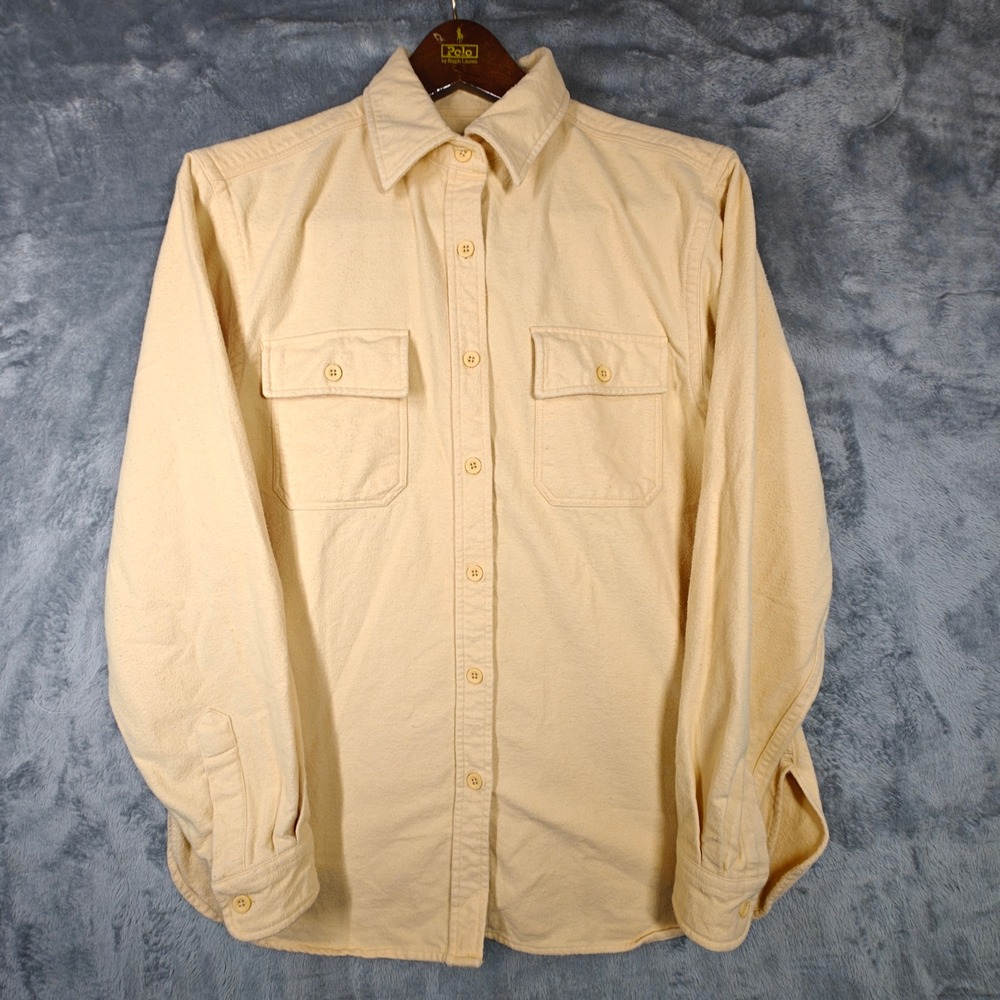Vintage LL Bean Chamois Shirt Womens Med Pale Yellow Cotton Button Down Flannel